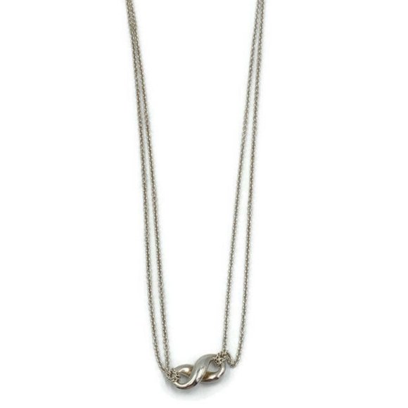 Authentic Tiffany & Co 925 Silver Infinity Pendant with Double Chain Necklace - Picture 4 of 9